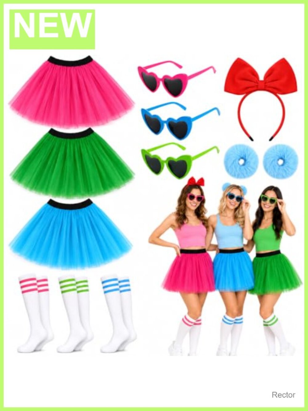 Women's Halloween Costume Set Tutu Skirt Socks Headband Glasses Belts